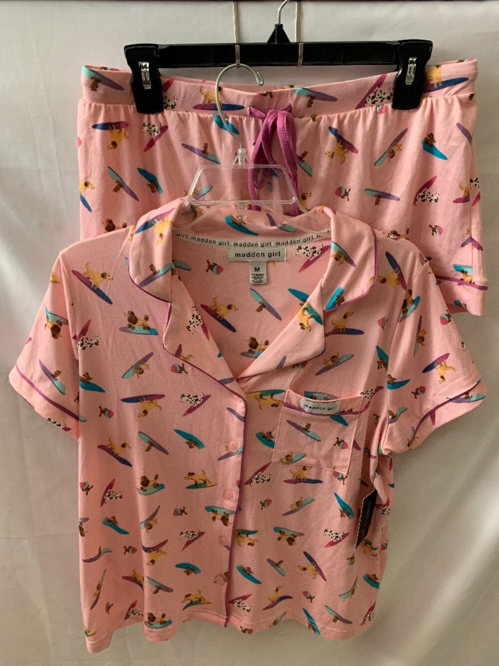MADDEN GIRL Surfing Dog Pajamas Set in Pink/Purple Sz MEDIUM